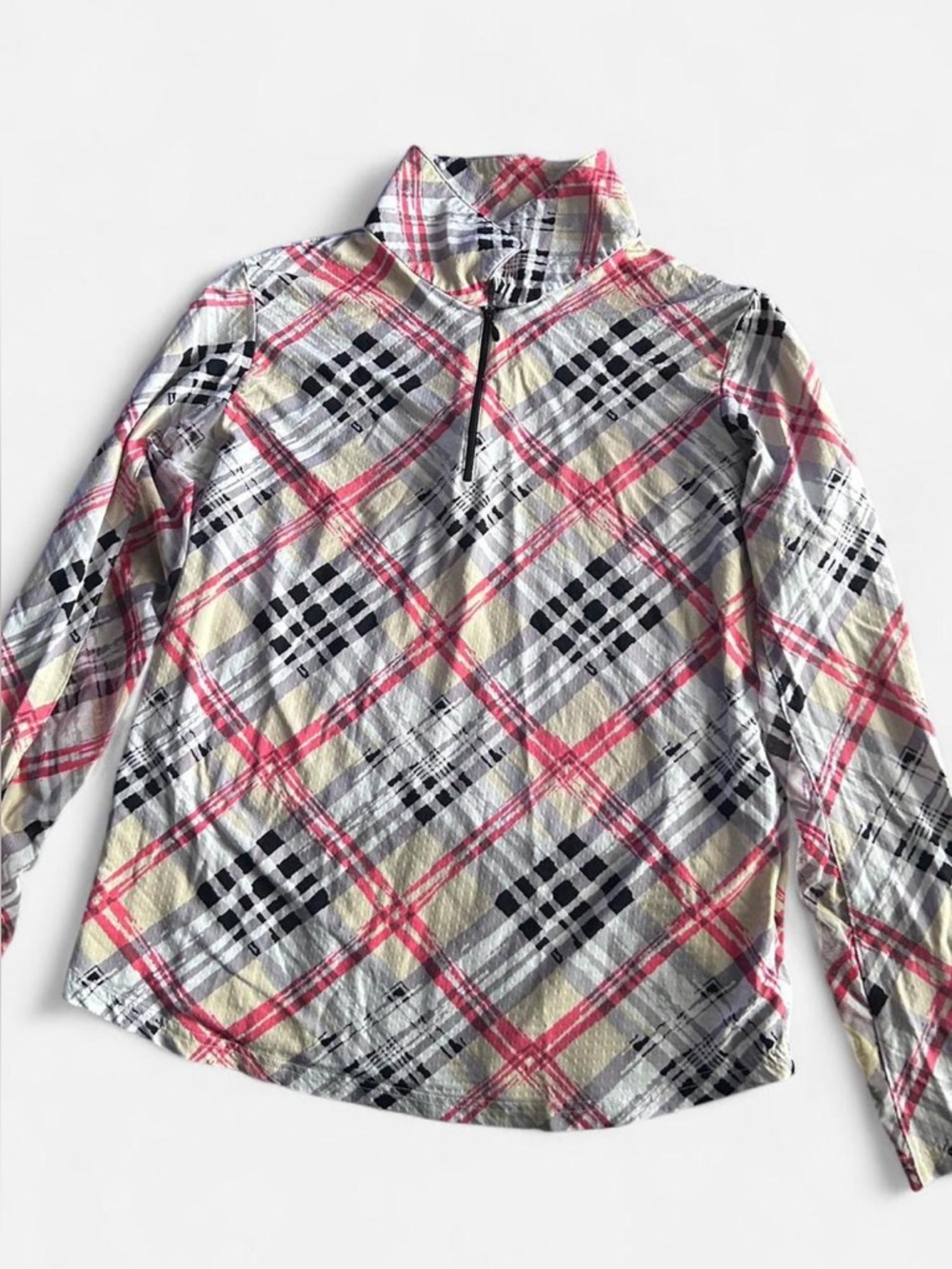 Icikuls Medium Women’s Mock Neck Long Sleeve 1/4 Zip Plaid Size Medium